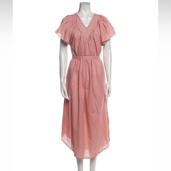 Christy Dawn the Maribel Dress in Ojai Sunset Pink Embroidered V-neck Midi Maxi - Picture 5 of 5